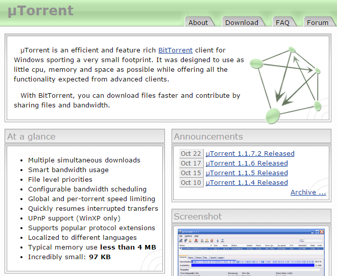 µTorrent (uTorrent)  A Very Tiny BitTorrent Client