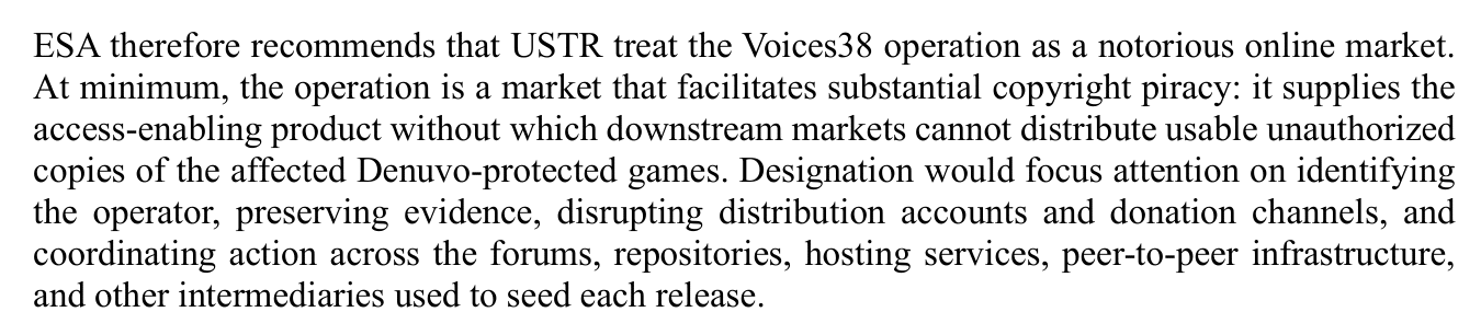 ESA's recommendation