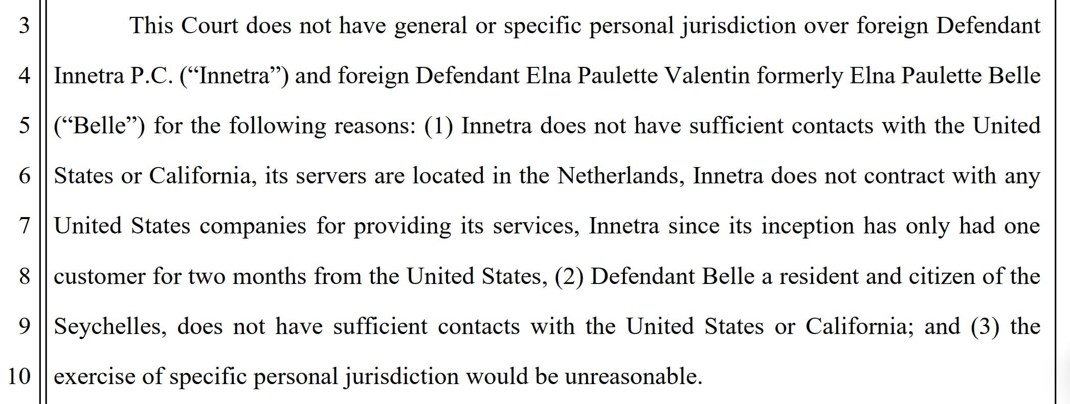 innetra motion to dismiss