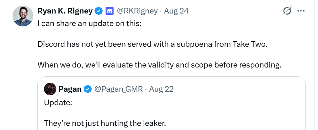 Take-Two Says GTA 6 Leak Probe Is “Rapidly Evolving,” Wants New Discord Demands Under Seal